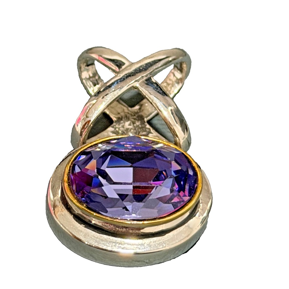 Purple Faceted Glass Oval Center Stone Silver Tone Gold Tone Statement Pendant